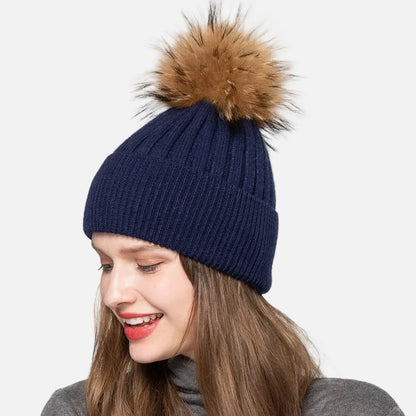 Soft Angora Pompom Knitted Beanie