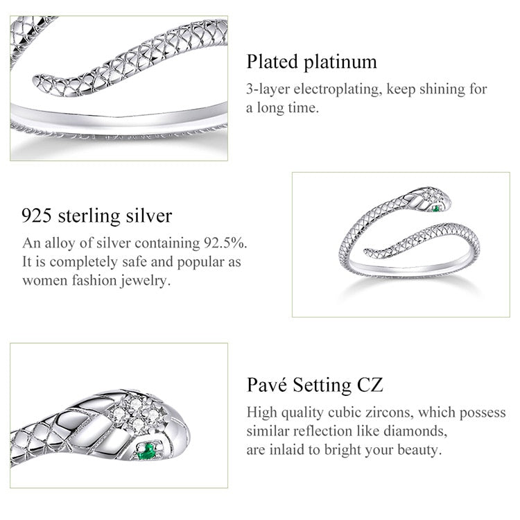 Snake 925 Sterling Silver Platinum Plated Ring