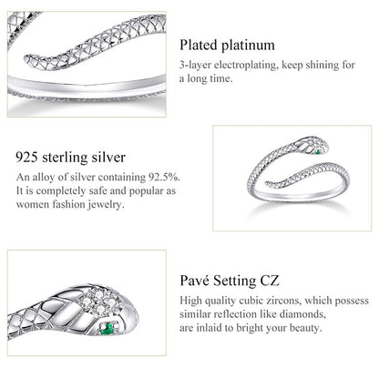 Snake 925 Sterling Silver Platinum Plated Ring