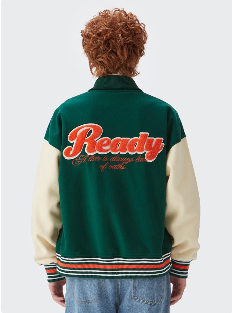 Ready Embroidery Green Varsity Jacket DAXUEN