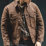 Retro Waxed Khaki Casual Jacket