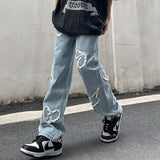 Love Embroidery Heart Jeans