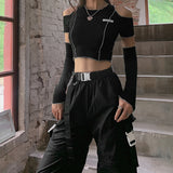 Black Gothic Patchwork Crop Top