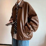 Zipper Solid Color Leather Jacket