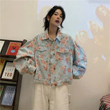 Women Versatile Sweet Floral Denim Jacket