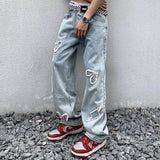 Love Embroidery Heart Jeans