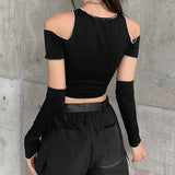 Black Gothic Patchwork Crop Top
