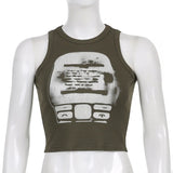 Y2K Graphic Print Sleeveless Crop Top