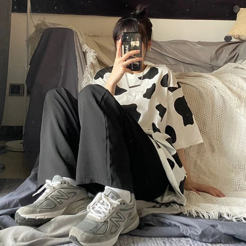 Wild Cartoon Print Oversized Round T-Shirt