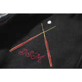 Dark Embroidery Leather Varsity Jacket