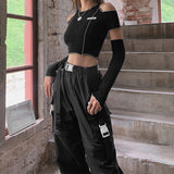 Black Gothic Patchwork Crop Top