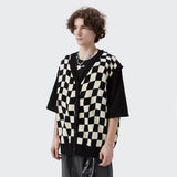 Sleeveless Checked Cardigan