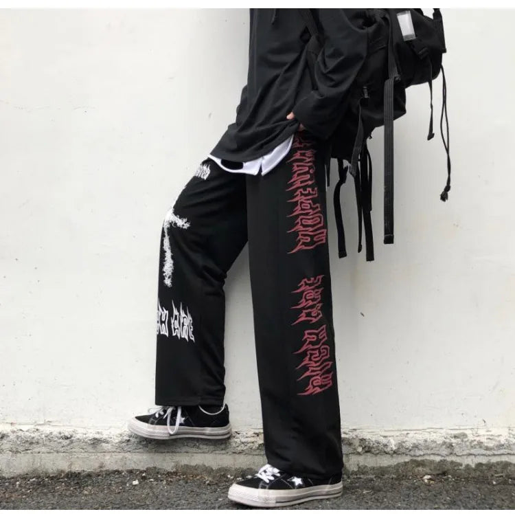 Gothic Cross Graphic Loose Pants