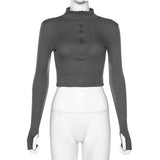 Solid Turtleneck Long Sleeves Crop Top