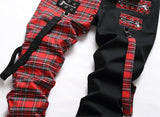 Red Patchwork Slim Denim Pants