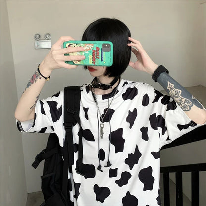 Wild Cartoon Print Oversized Round T-Shirt