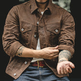 Retro Waxed Khaki Casual Jacket