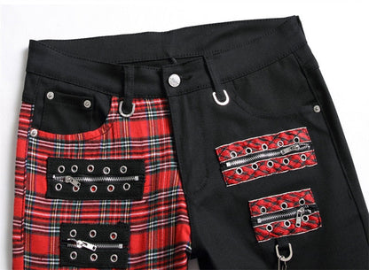 Red Patchwork Slim Denim Pants