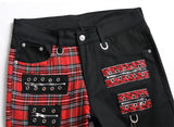 Red Patchwork Slim Denim Pants
