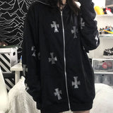 Y2K Cross Print Zip Up Hoodie