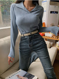Long Sleeve Knitted Turn-Down Collar Shirt