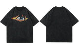 Flame Eye Graphic Print Black Washed T-Shirt