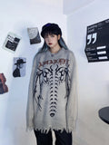Gothic Letter Bat Skeleton Print Sweater