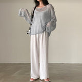 Hollow Out Lazy Style Wide Sleeves Shirt
