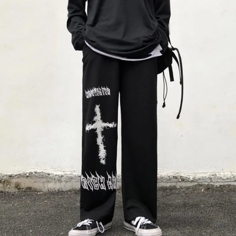 Gothic Cross Graphic Loose Pants