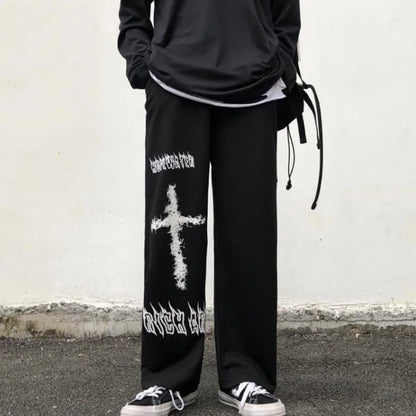 Gothic Cross Graphic Loose Pants