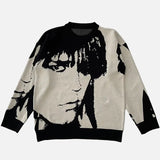 Streetwear Japanese Knitting Portrait Print Sweater
