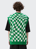 Sleeveless Checked Cardigan