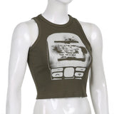 Y2K Graphic Print Sleeveless Crop Top