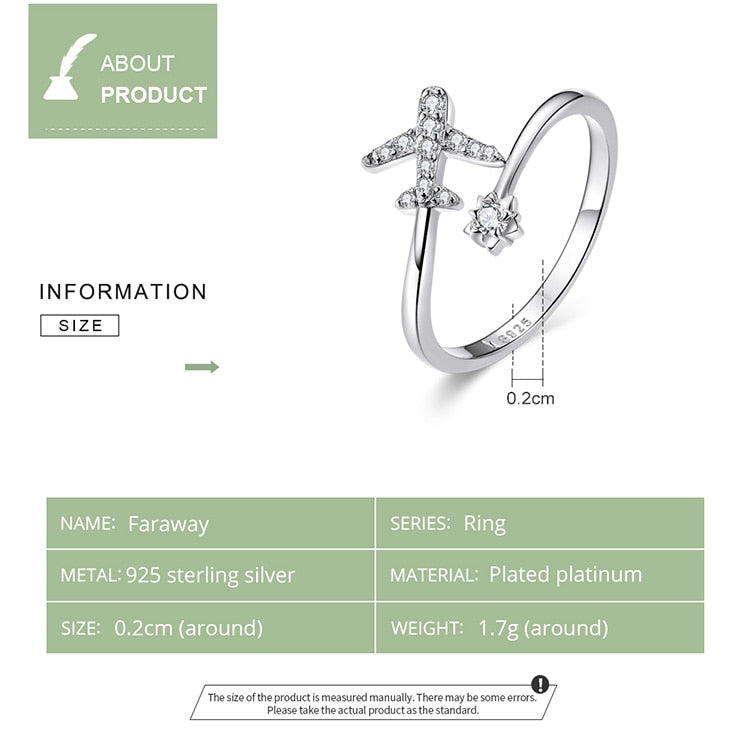 Flying Plane 925 Sterling Silver Ring