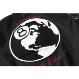 Dark Embroidery Leather Varsity Jacket