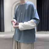 Patchwork Round Neck Long-sleeved T-shirt