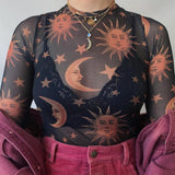 Galactic Graphic Transparent Long Sleeve Slim T-shirt
