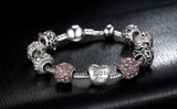 Love and Flower Silver Plated Charm Bracelet