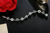 Love and Flower Silver Plated Charm Bracelet