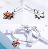 Autumn Maple Tree Leaves 925 Sterling Silver Pendant Necklace