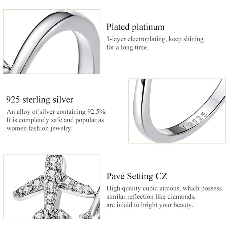 Flying Plane 925 Sterling Silver Ring
