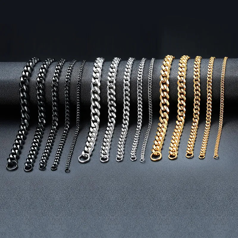 3-11mm Curb Stainless Stain Link Chain Bracelet