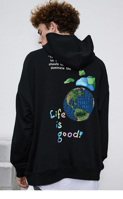"Life is good" Earth Print Hoodie
