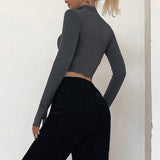 Solid Turtleneck Long Sleeves Crop Top