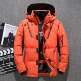 Front view of the orange Zipper Spliced Puffer Jacket