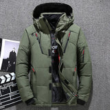 Front view of the green Zipper Spliced Puffer Jacket