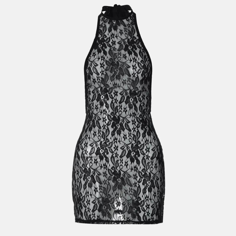 Halter Neck Sheer Lace Dress
