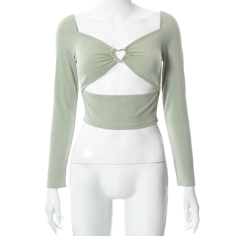 Drop Shoulder Heart Crop Top