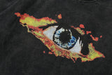 Flame Eye Graphic Print Black Washed T-Shirt