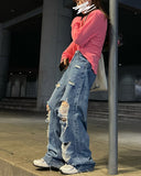 Ripped High Waist Wide-leg Jeans
